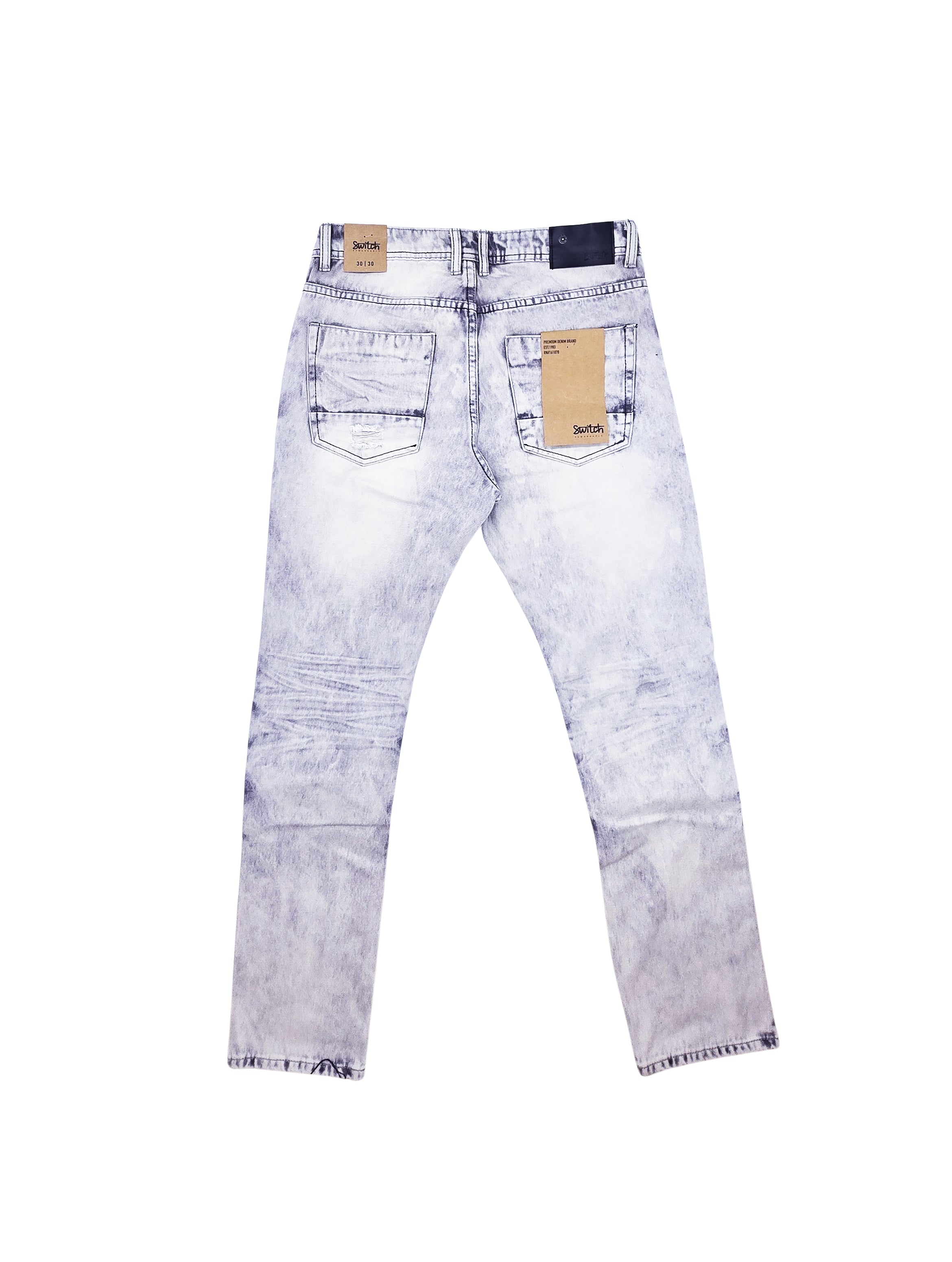 SWITCH REMARKABLE MEN'S SLIM FIT RIPPED DENIM JEANS (ICE GREY)