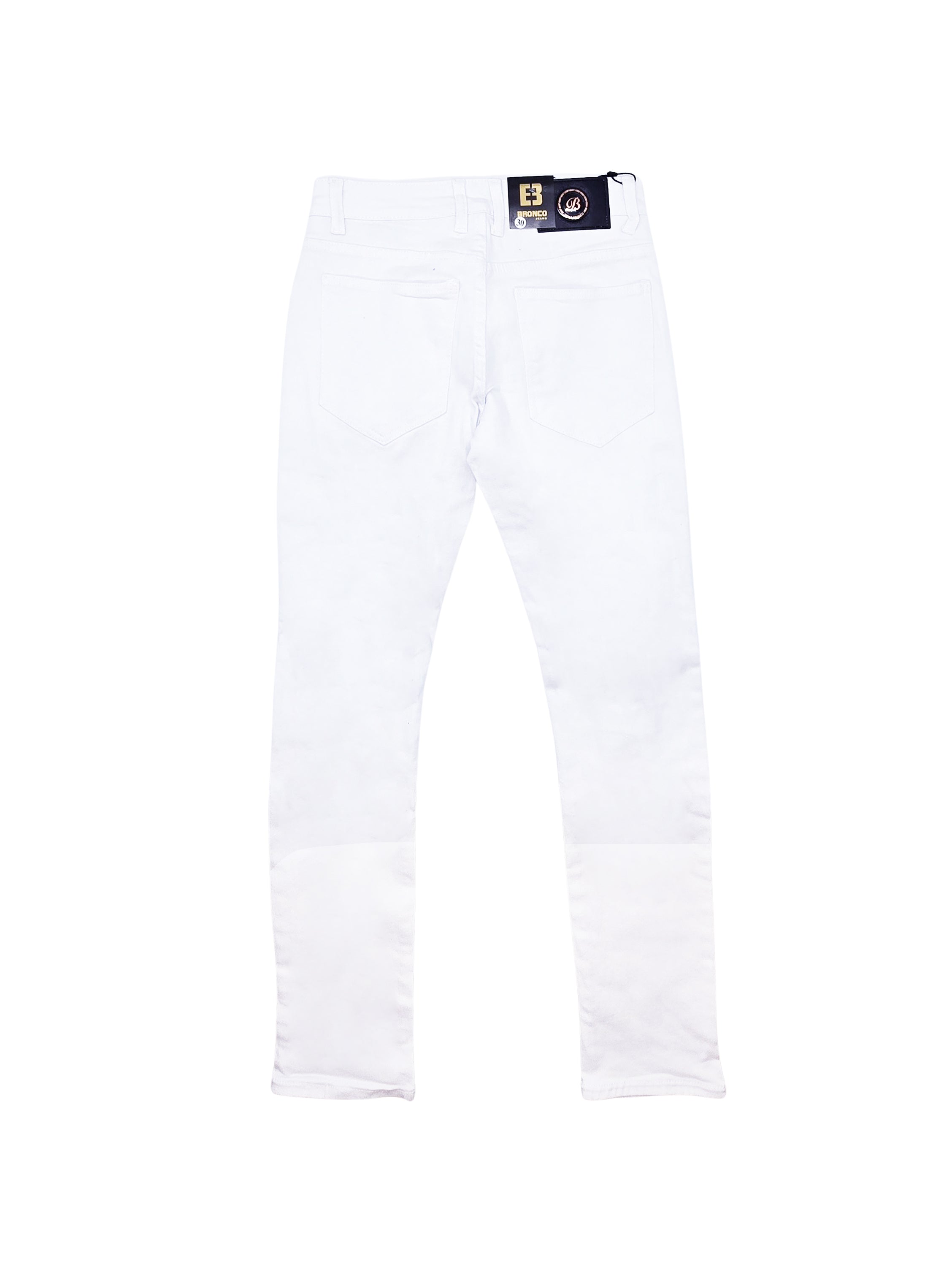 BRONCO MEN'S DENIM RIPPED JEANS (WHITE)