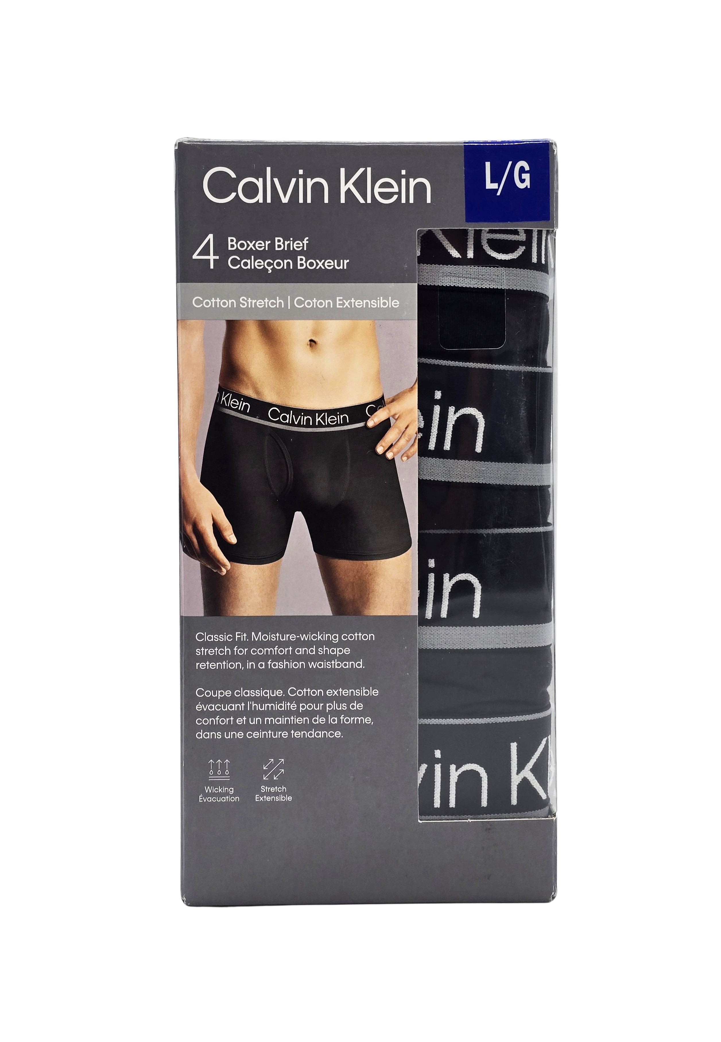 CALVIN KLEIN COTTON STRETCH MEN BOXER BRIEFS (MONOCHROME BLACK PACK OF 4)