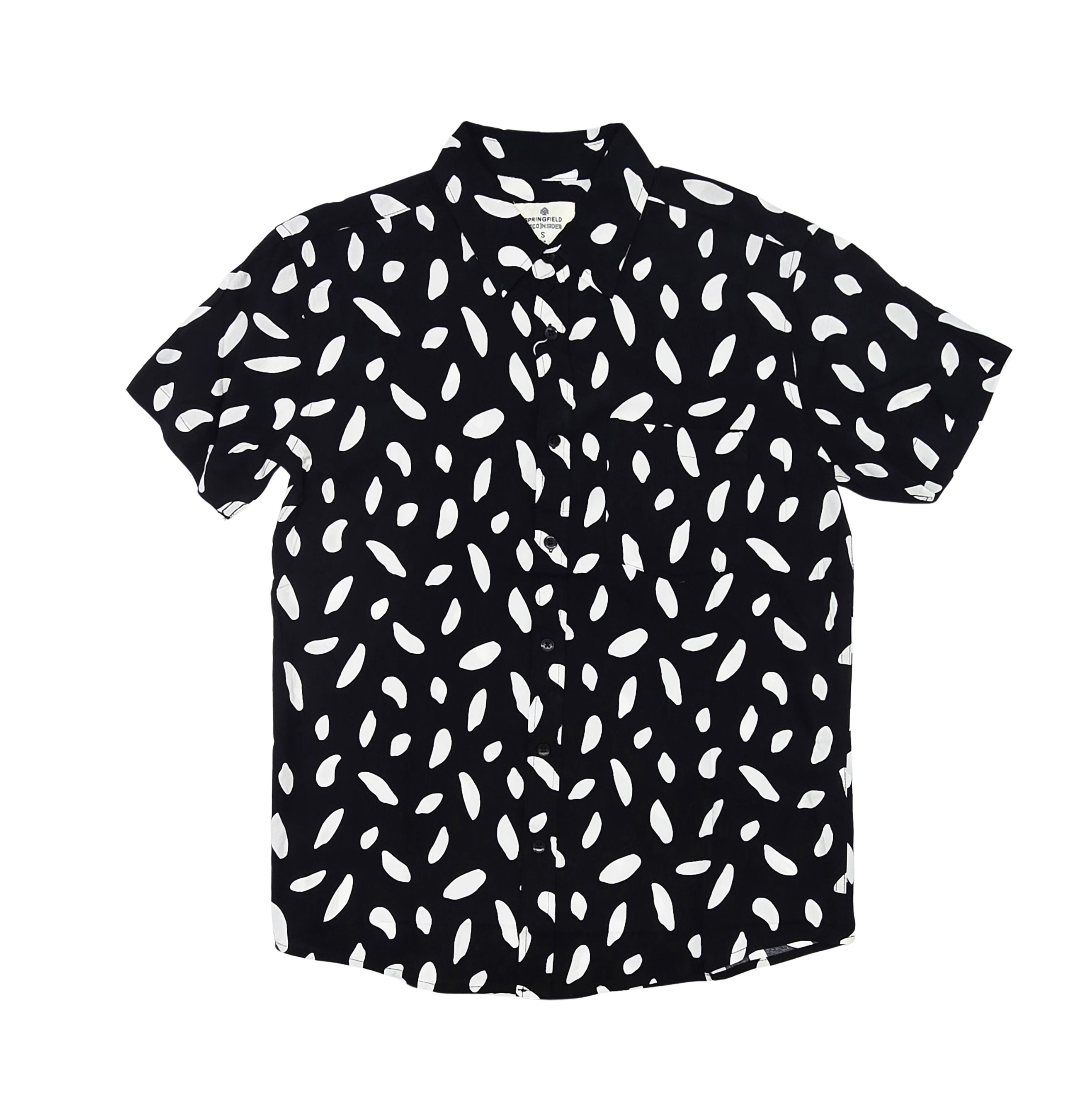 SPRINGFIELD MEN'S SHORT SLEEVES PRINTED BUTTON-UP SHIRT (BLACK/WHITE)