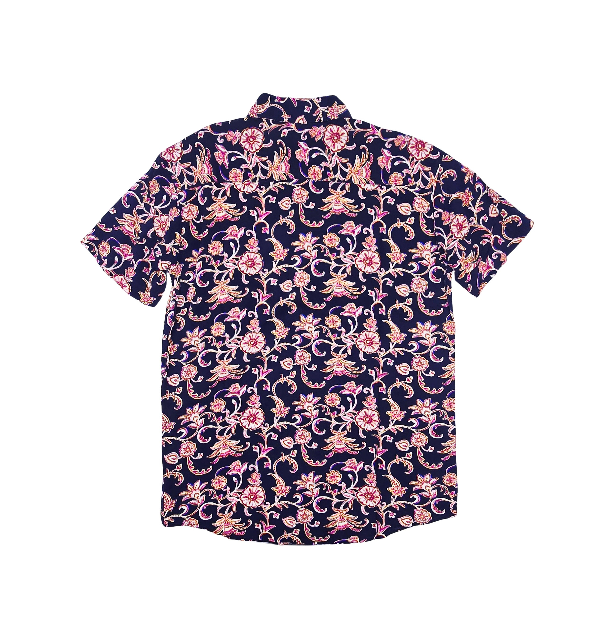SPRINGFIELD MEN'S SHORT SLEEVES PRINTED BUTTON-UP SHIRT (NAVY BLUE/PINK)