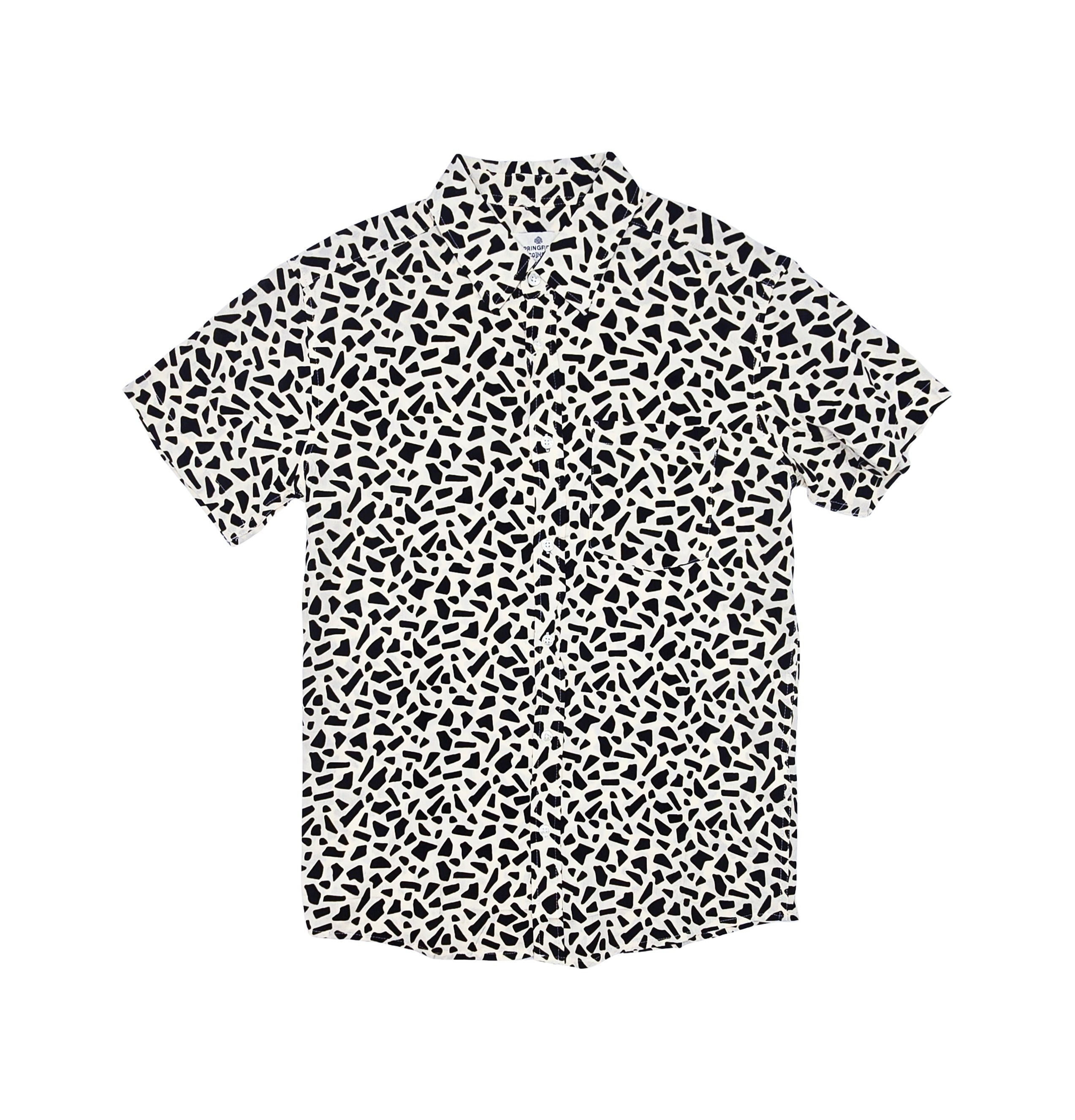 SPRINGFIELD MEN'S SHORT SLEEVES PRINTED BUTTON-UP SHIRT (OFF-WHITE/BLACK)