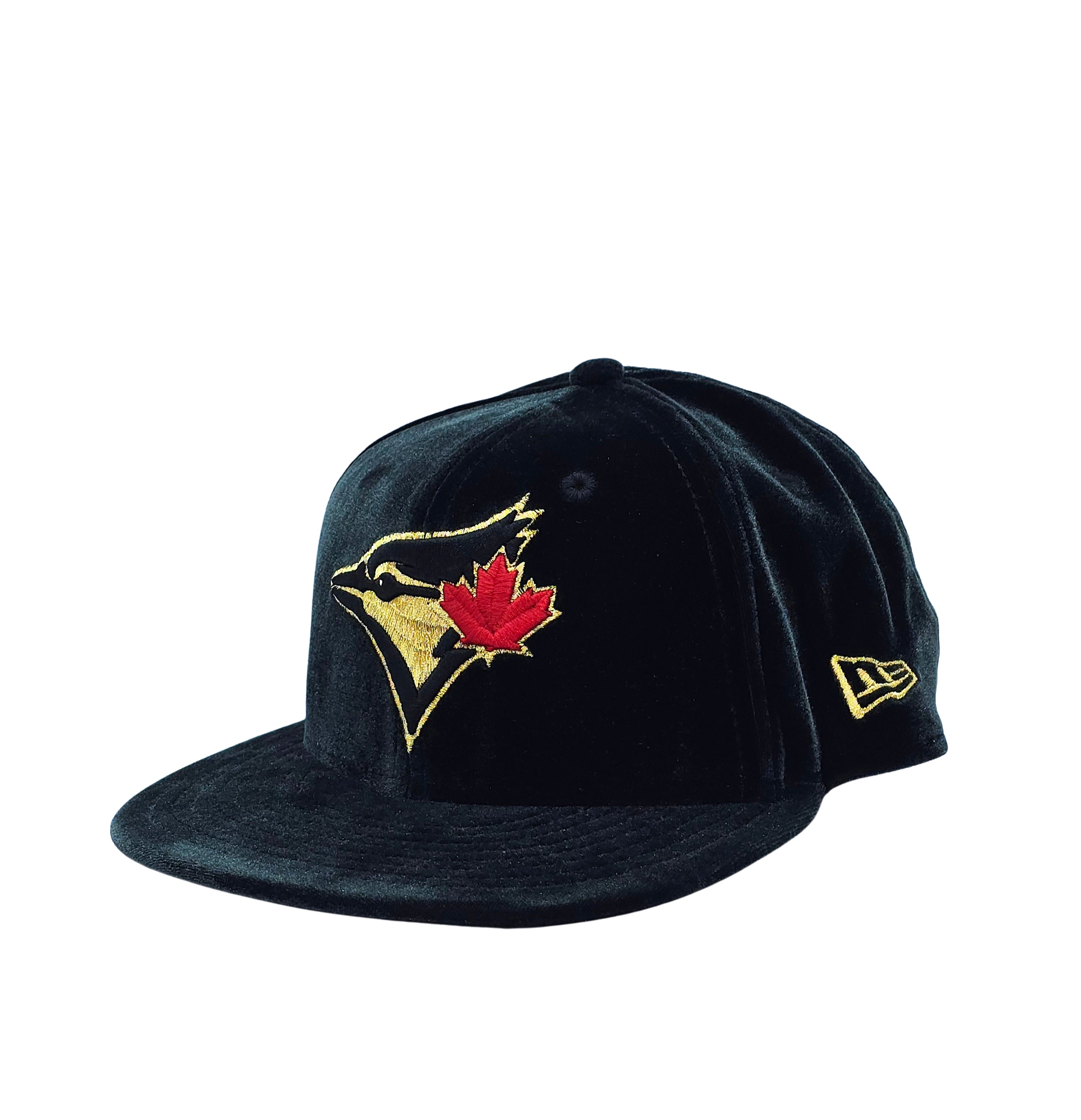 9FIFTY NEW ERA MLB TORONTO BLUE JAYS BLACK/GOLD WITH RED LEAF LOGO VELVET SNAPBACK HAT