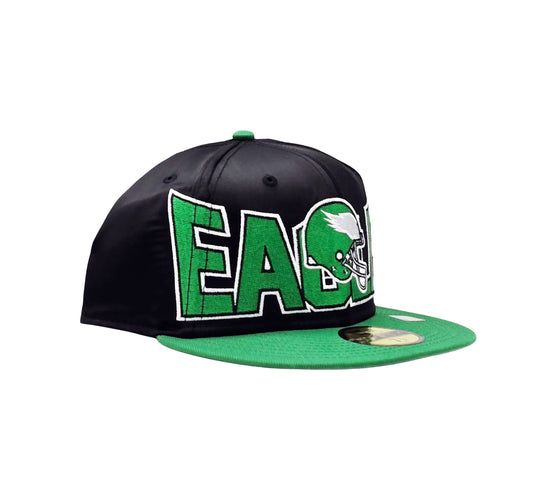 NEW ERA 59FIFTY NFL PHILADELPHIA EAGLES BLACK/GREEN SATIN FITTED HAT