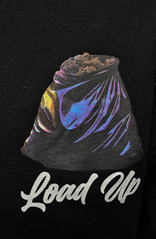 SWITCH REMARKABLE MEN'S RHINESTONE LOAD UP CROPPED GRAPHIC HOODIE (BLACK)