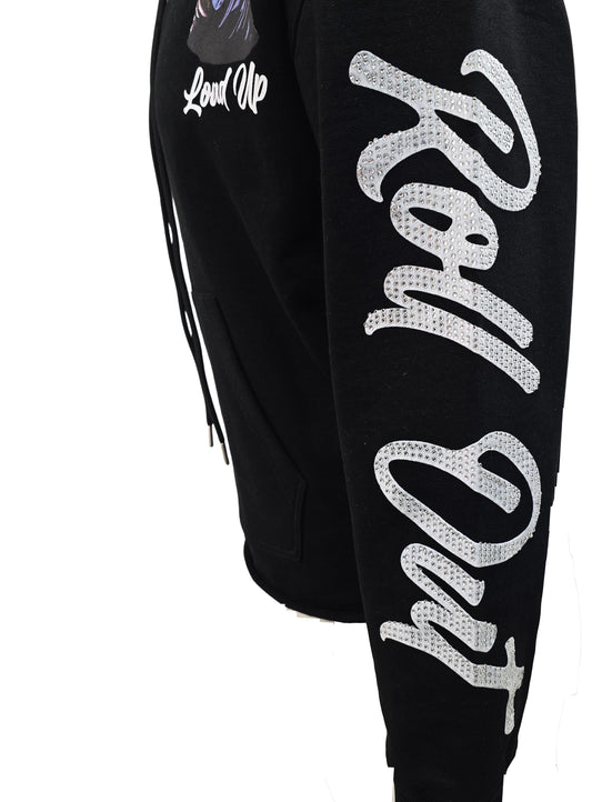 SWITCH REMARKABLE MEN'S RHINESTONE LOAD UP CROPPED GRAPHIC HOODIE (BLACK)