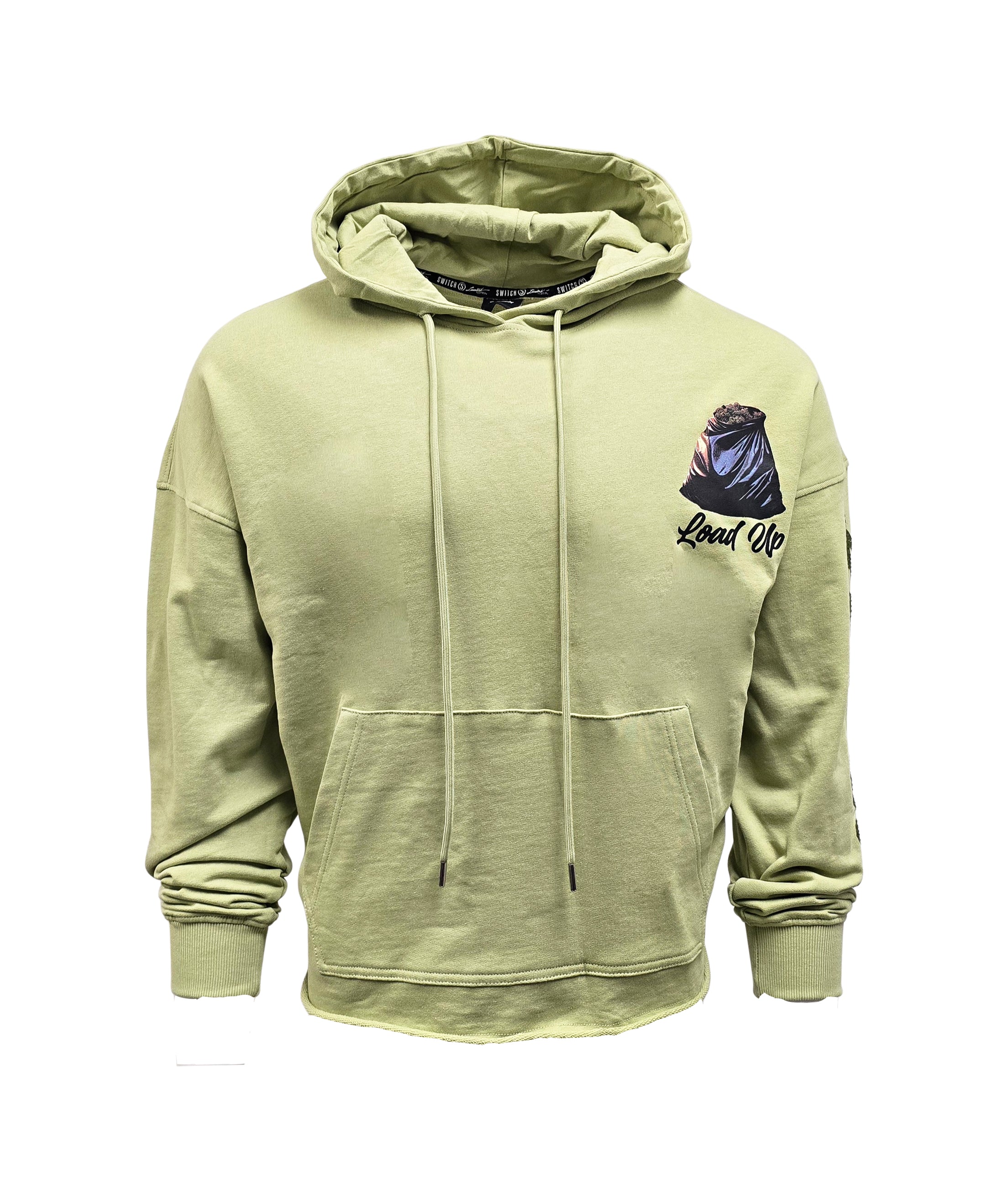 SWITCH REMARKABLE MEN'S RHINESTONE LOAD UP CROPPED GRAPHIC HOODIE (LIGHT OLIVE)