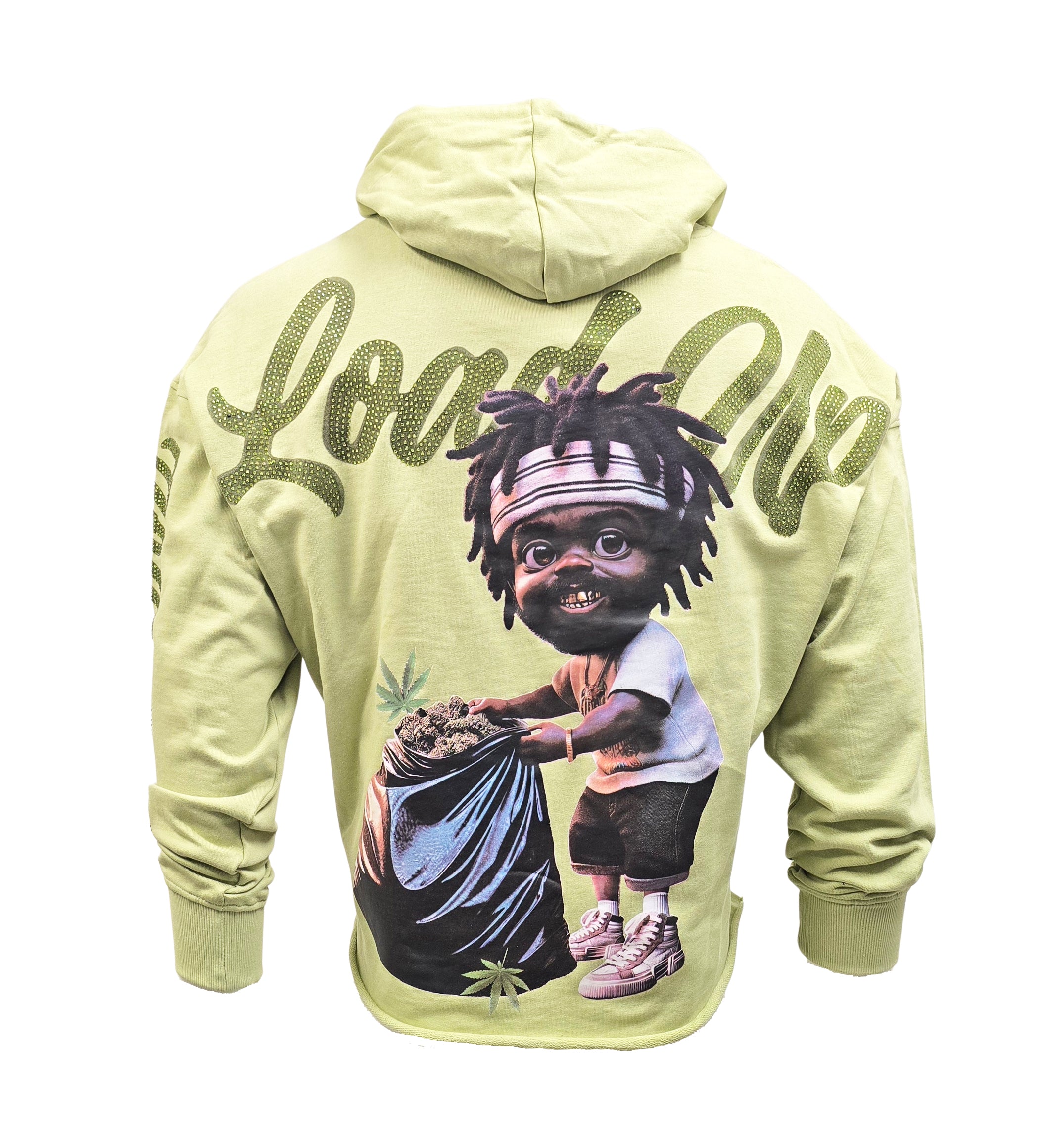 SWITCH REMARKABLE MEN'S RHINESTONE LOAD UP CROPPED GRAPHIC HOODIE (LIGHT OLIVE)