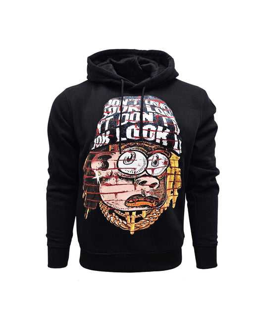 PJ MARK BLEECKER & MERCER MEN'S DON'T LOOK BACK GRAPHIC PULLOVER BLACK HOODIE