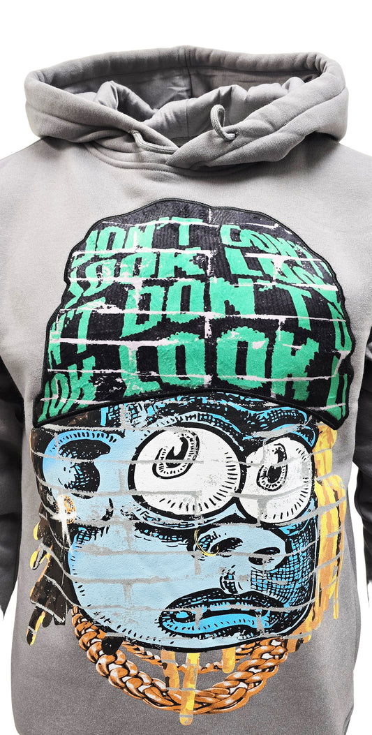 PJ MARK BLEECKER & MERCER MEN'S DON'T LOOK BACK GRAPHIC PULLOVER GREY HOODIE