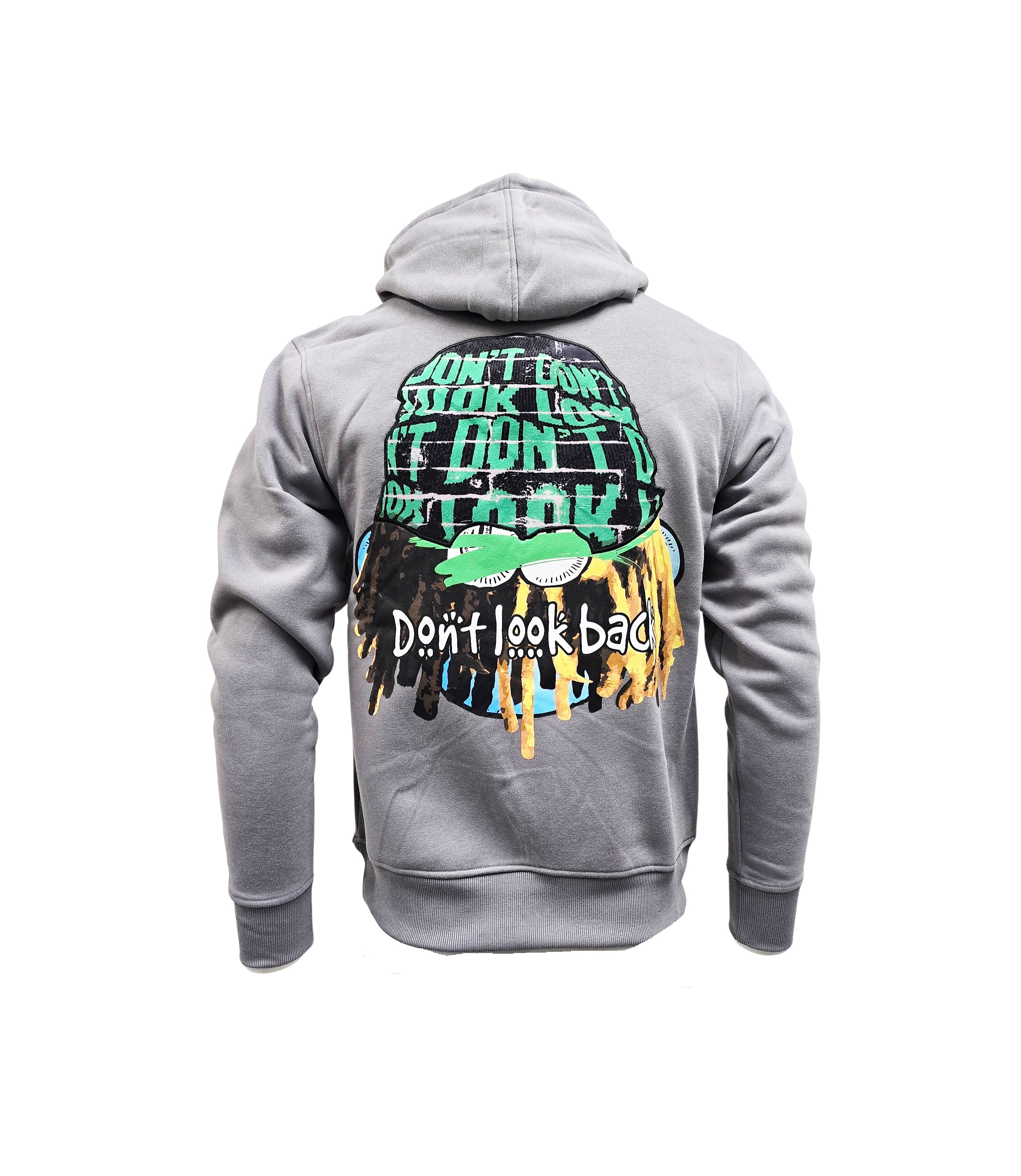 PJ MARK BLEECKER & MERCER MEN'S DON'T LOOK BACK GRAPHIC PULLOVER GREY HOODIE