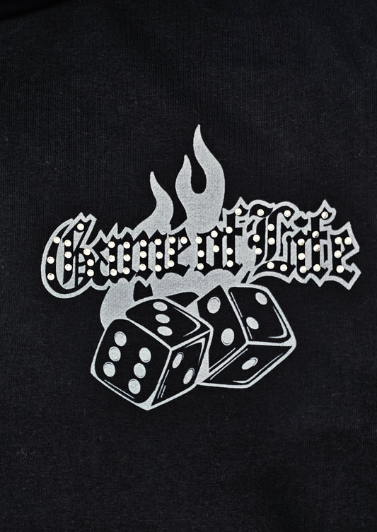 PJ MARK BLEECKER & MERCER MEN'S 2PIECE RHINESTONE GAME OF LIFE, PARADISE GRAPHIC BLACK PULLOVER & STACKED PANTS SET