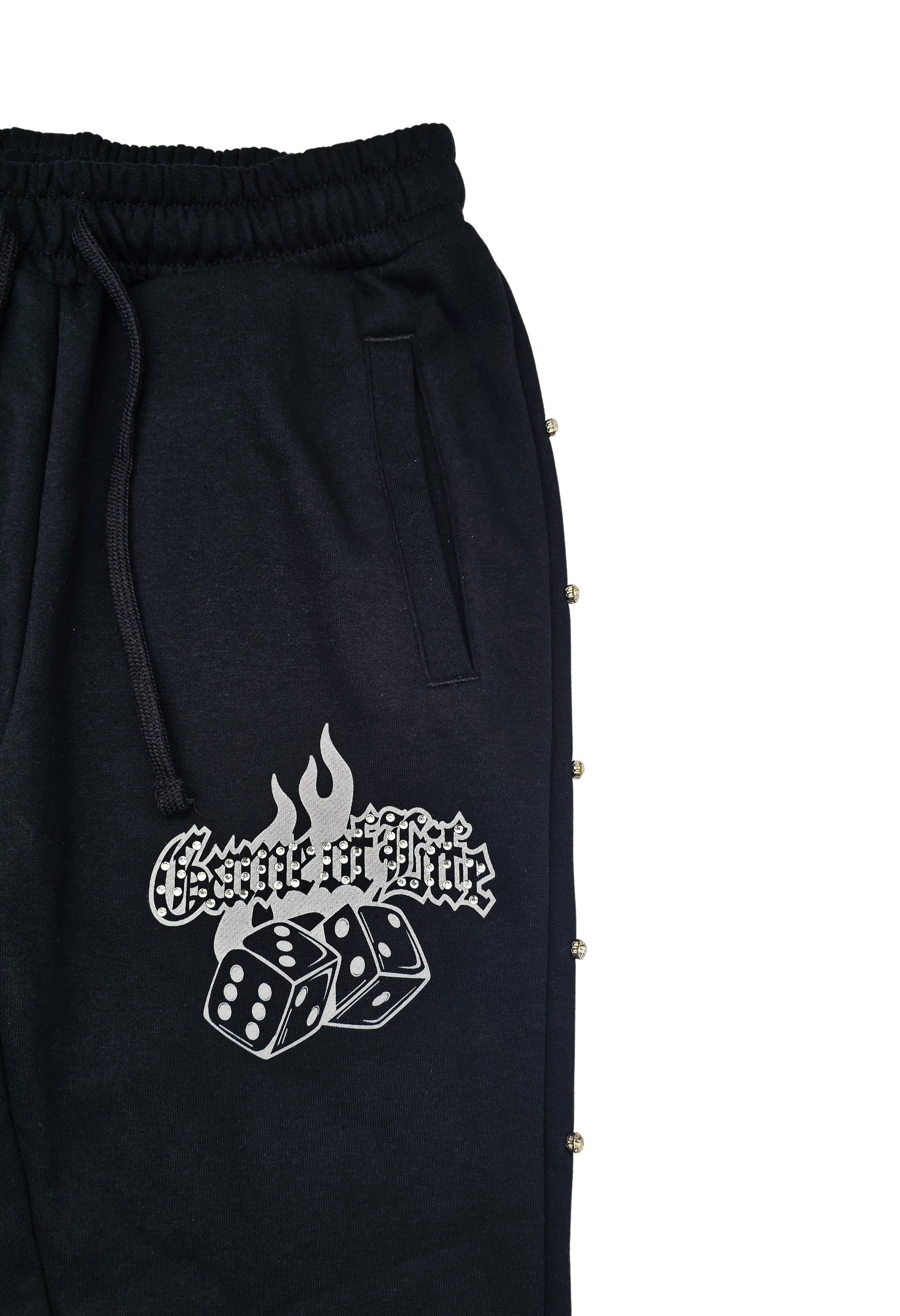 PJ MARK BLEECKER & MERCER MEN'S 2PIECE RHINESTONE GAME OF LIFE, PARADISE GRAPHIC BLACK PULLOVER & STACKED PANTS SET