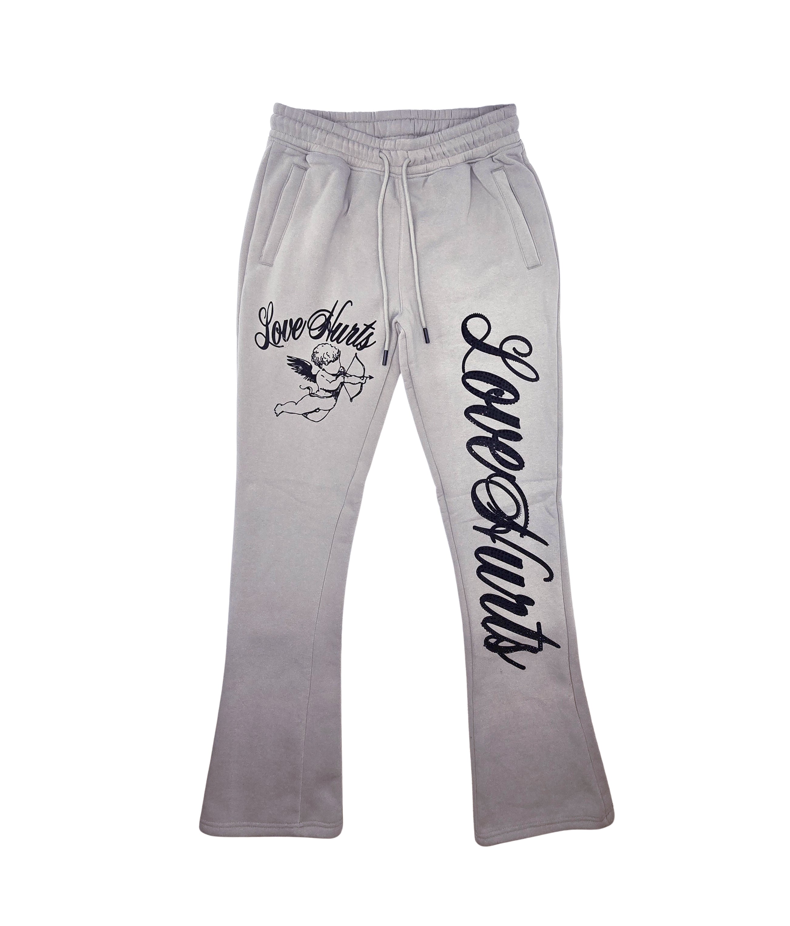 PJ MARK BLEECKER & MERCER MEN'S 2PIECE RHINESTONE LOVE HURTS GRAPHIC OYESTER GREY PULLOVER & STACKED PANTS SET