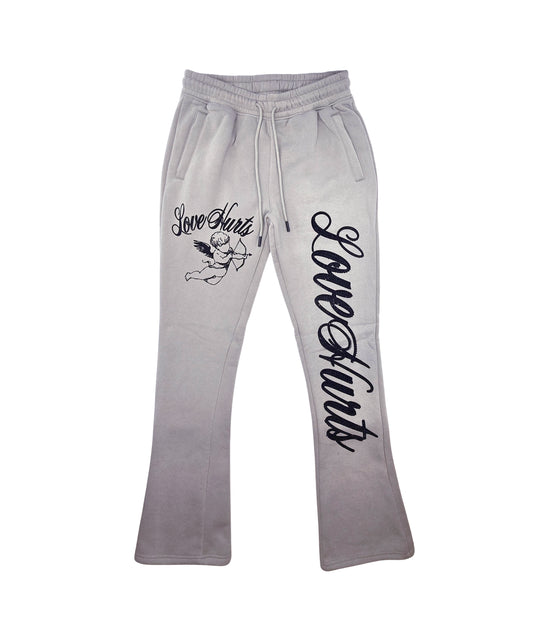 PJ MARK BLEECKER & MERCER MEN'S 2PIECE RHINESTONE LOVE HURTS GRAPHIC OYESTER GREY PULLOVER & STACKED PANTS SET