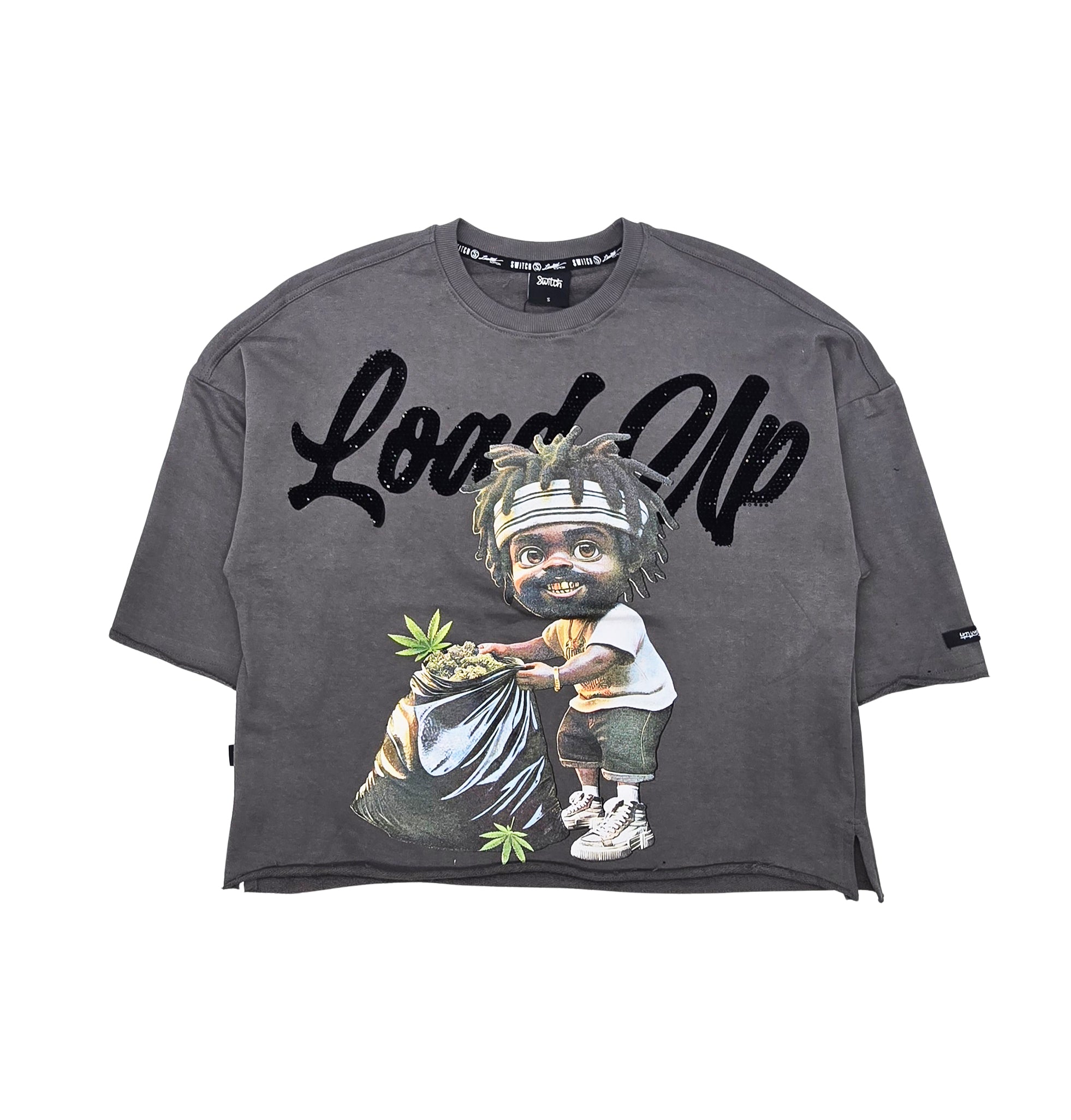 SWITCH MEN'S RHINESTONE LOAD UP CROPPED GRAPHIC T-SHIRT (GREY)
