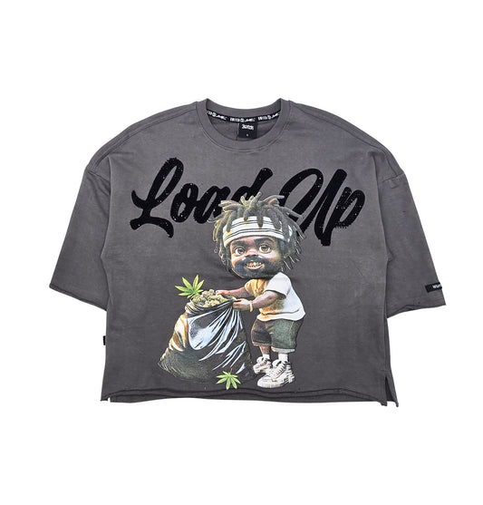 SWITCH MEN'S RHINESTONE LOAD UP CROPPED GRAPHIC T-SHIRT (GREY)