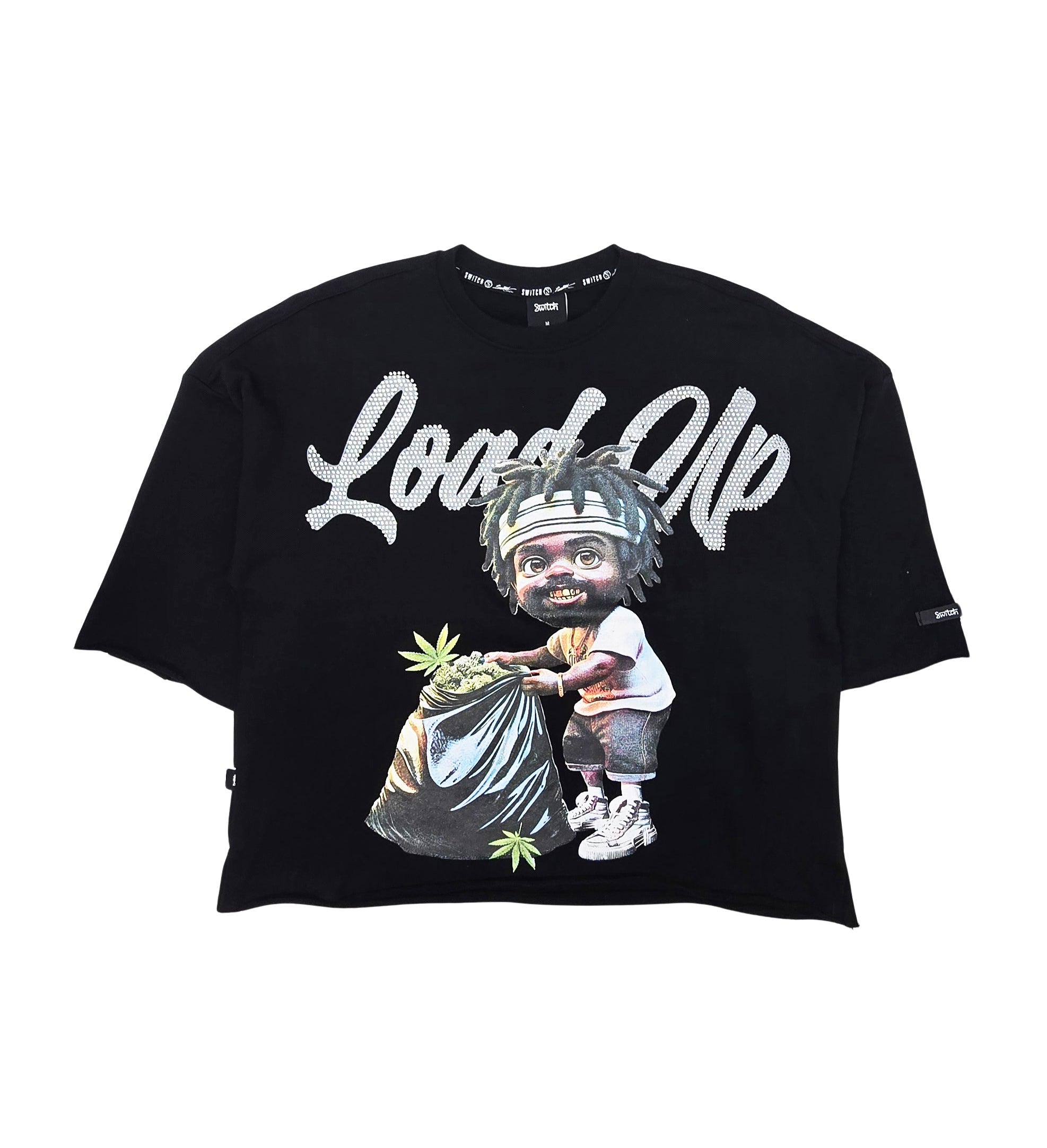 SWITCH MEN'S RHINESTONE LOAD UP CROPPED GRAPHIC T-SHIRT (BLACK)