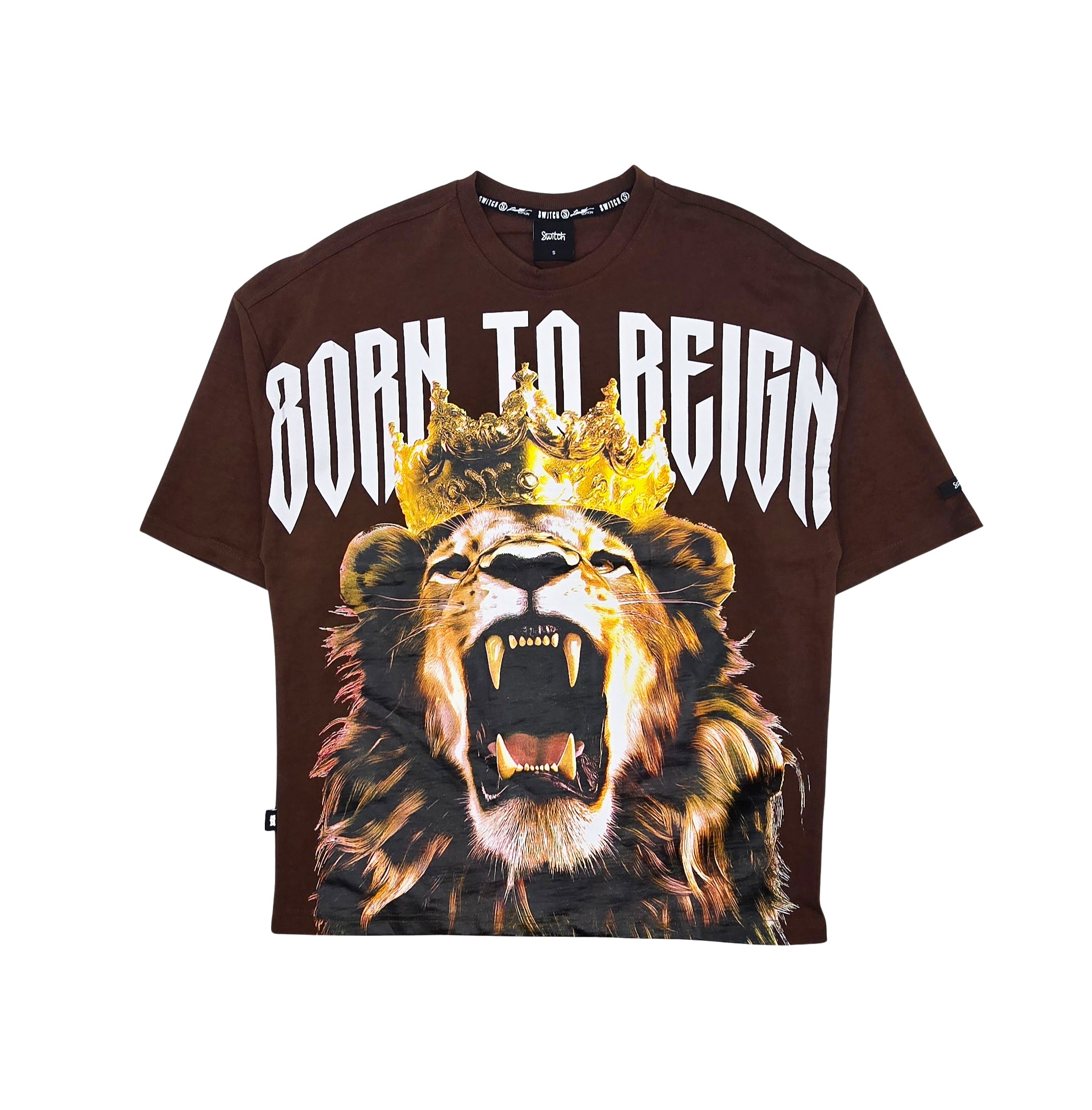 SWITCH MEN'S RHINESTONE BORN TO REIGN GRAPHIC T-SHIRT (BROWN)