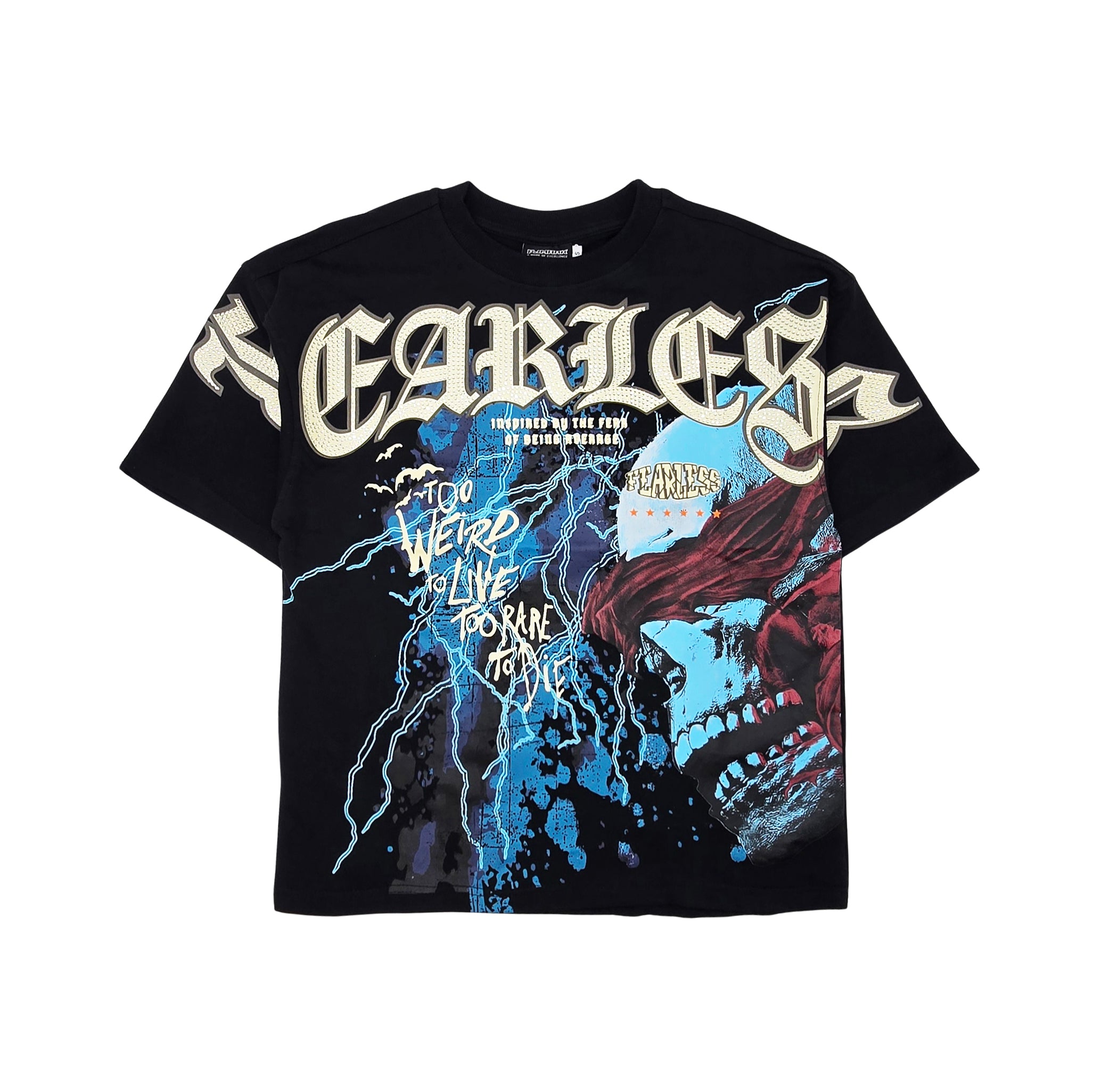 PJ MARK BLEECKER & MERCER MEN'S RHINESTONE FEARLESS GRAPHIC T-SHIRT (BLACK)