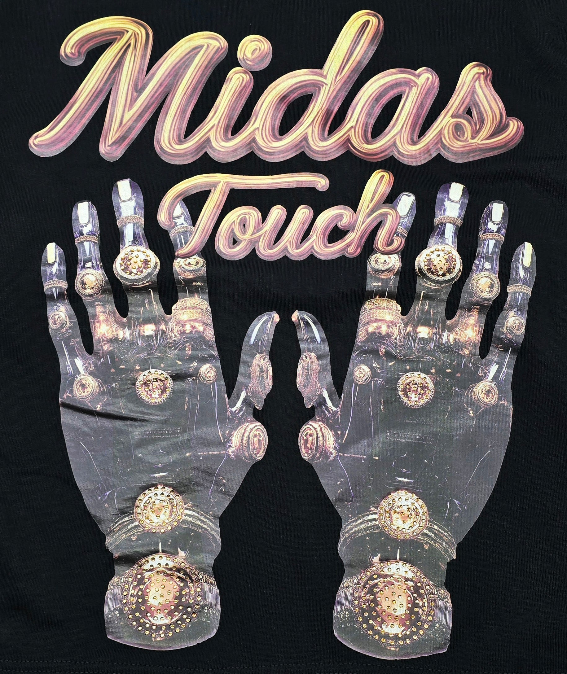SWITCH MEN'S LONG SLEEVE RHINESTONE MIDAS TOUCH GRAPHIC T-SHIRT (BLACK)