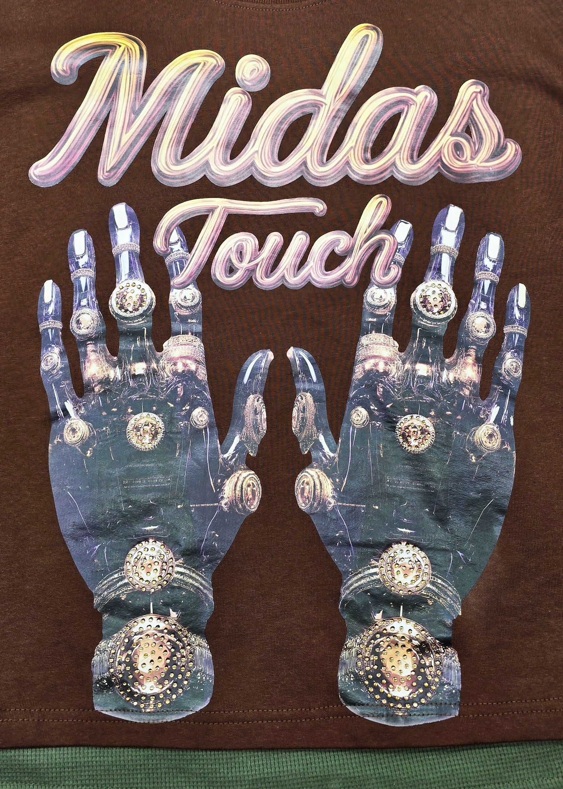 SWITCH MEN'S LONG SLEEVE RHINESTONE MIDAS TOUCH GRAPHIC T-SHIRT (BROWN)