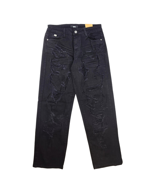 SWITCH REMARKABLE MEN'S LOOSE FIT RIPPED DENIM JEANS (JET BLACK)