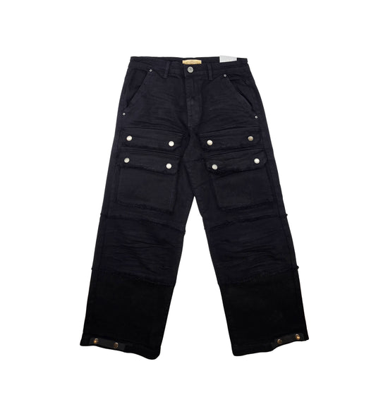 BLEECKER & MERCER MEN'S LOOSE FIT CARGO DENIM JEANS (JET BLACK)