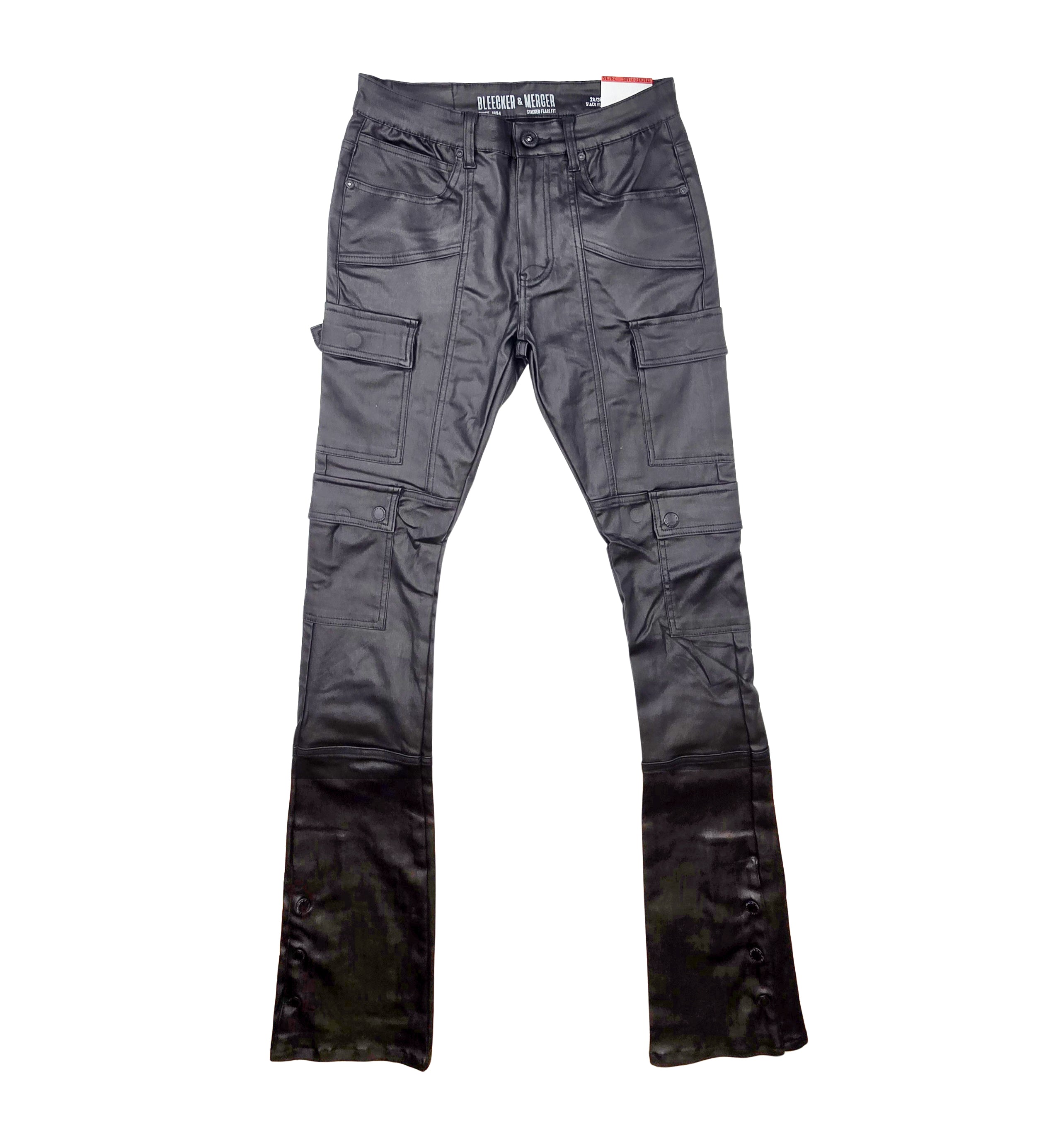 BLEECKER & MERCER MEN'S PREMIUM WAX COATED CARGO STACKED JEANS (BLACK)