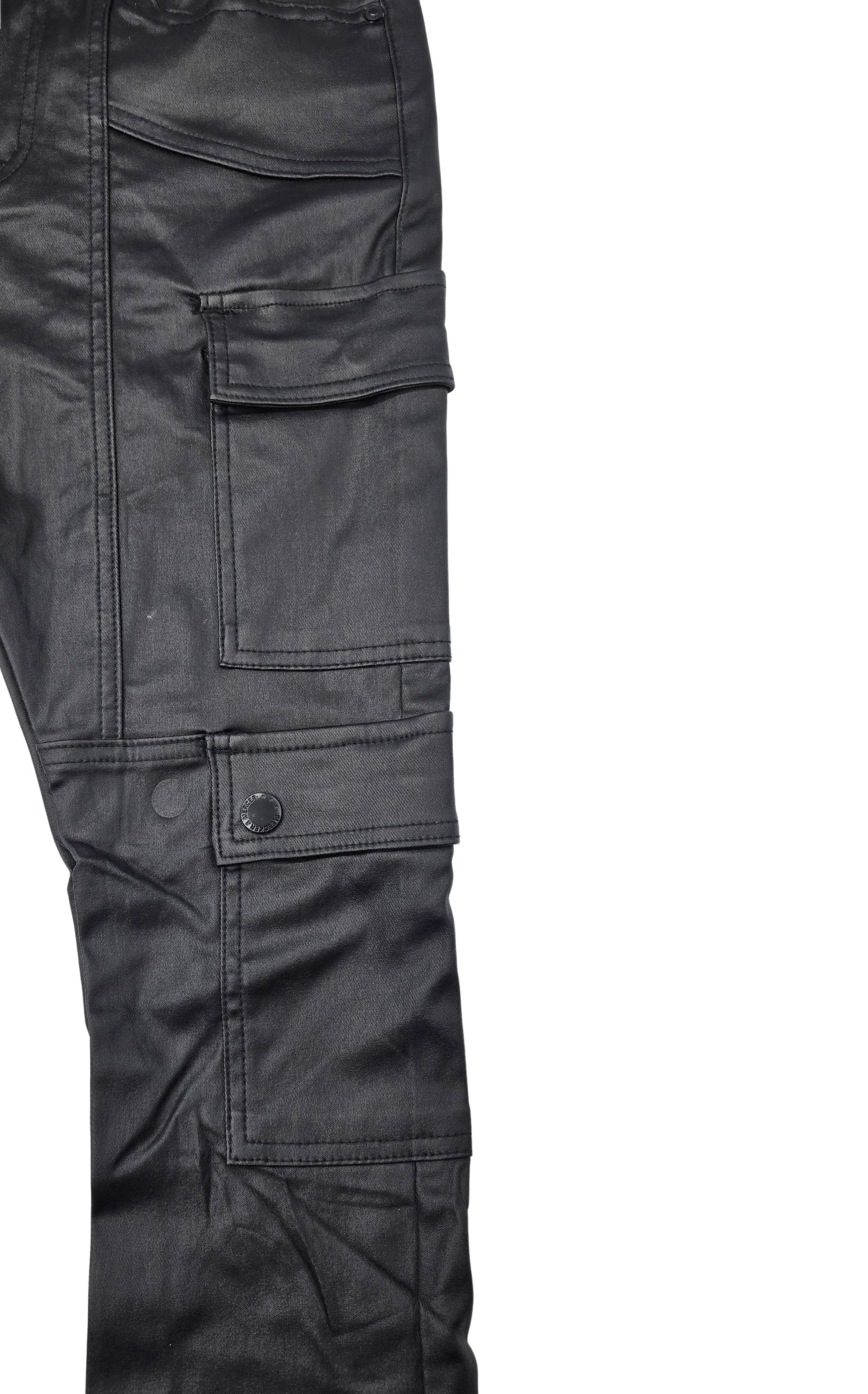 BLEECKER & MERCER MEN'S PREMIUM WAX COATED CARGO STACKED JEANS (BLACK)