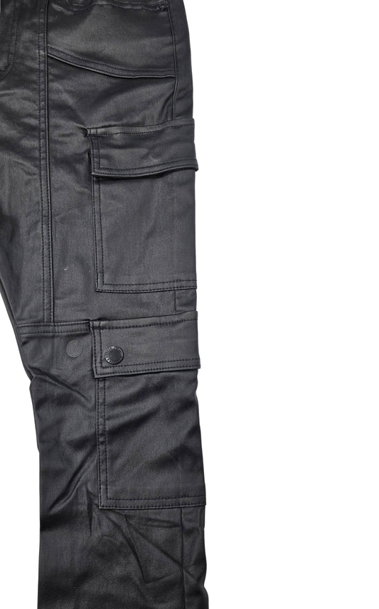 BLEECKER & MERCER MEN'S PREMIUM WAX COATED CARGO STACKED JEANS (BLACK)