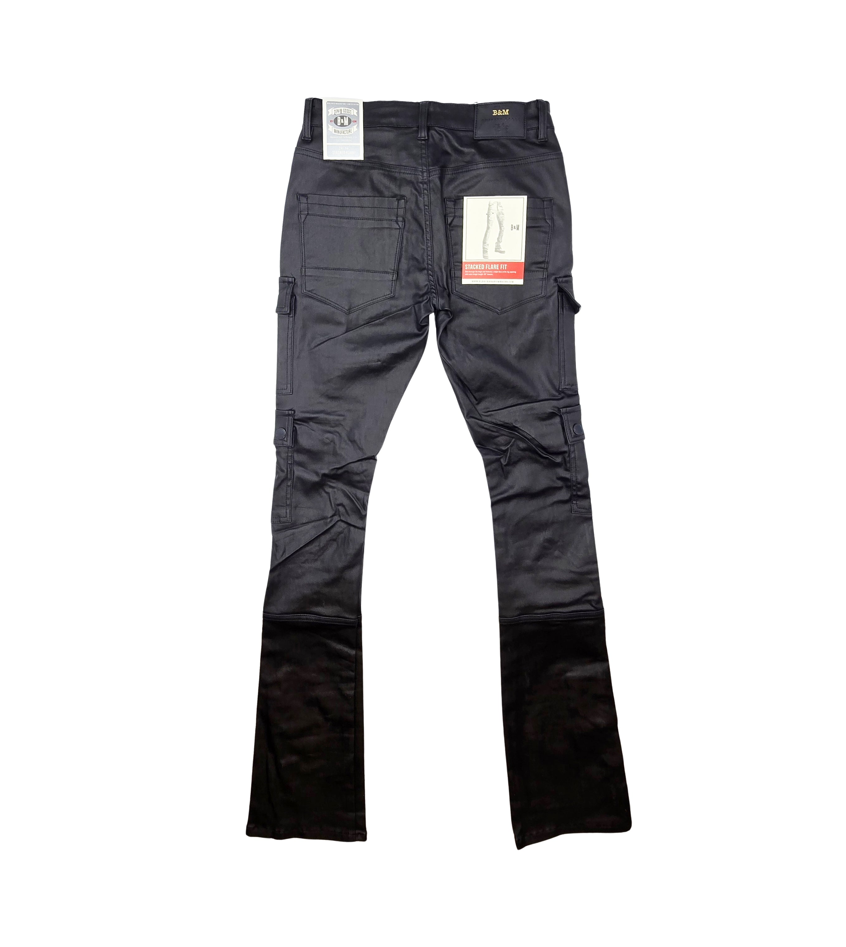 BLEECKER & MERCER MEN'S PREMIUM WAX COATED CARGO STACKED JEANS (BLACK)