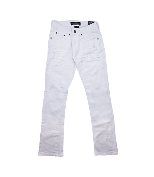 COPPER RIVET MEN'S DENIM REGULAR FIT FLARED RIPPED JEANS (WHITE)