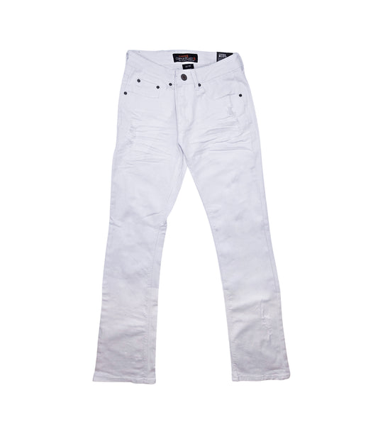 COPPER RIVET MEN'S DENIM REGULAR FIT FLARED RIPPED JEANS (WHITE)