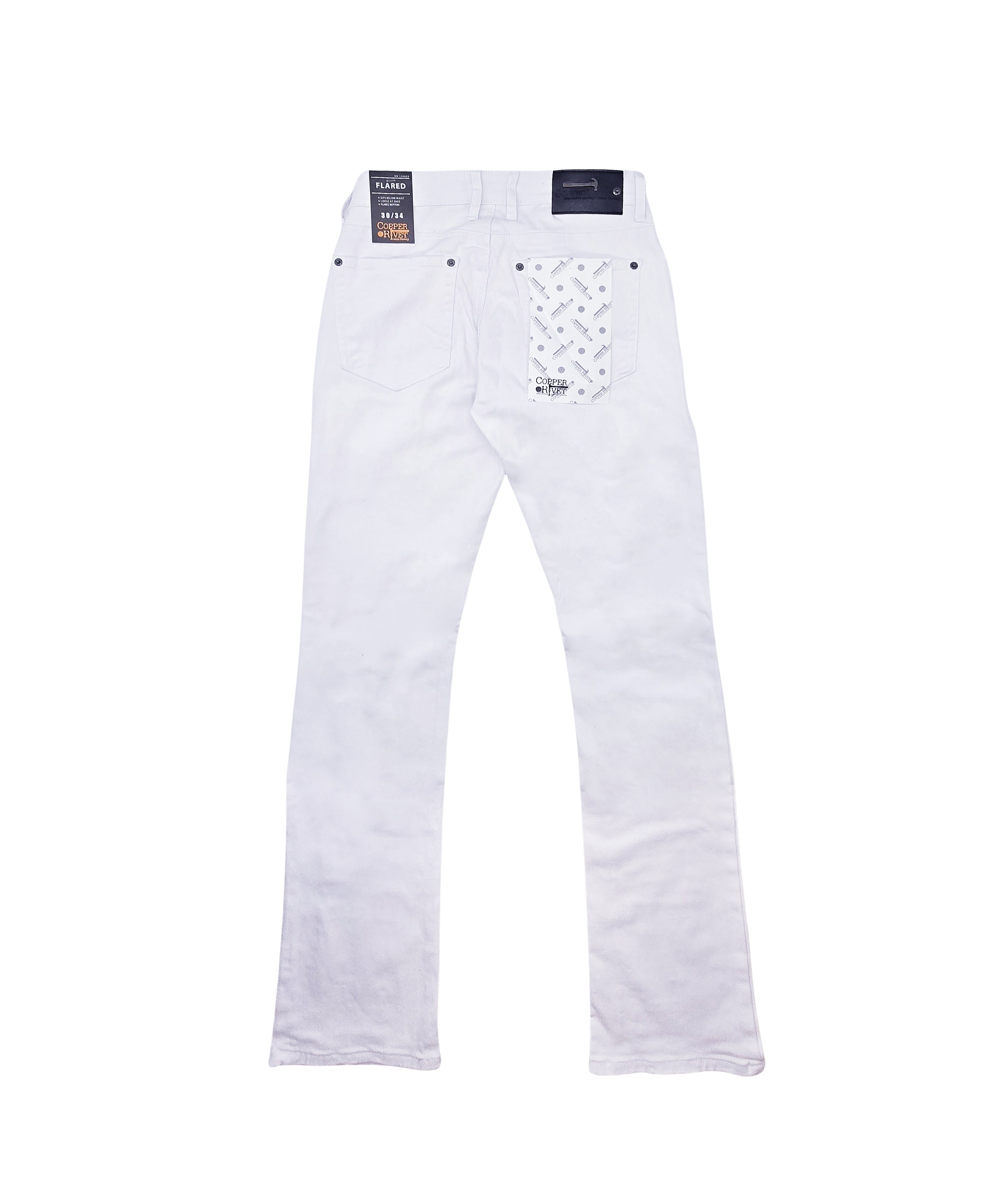 COPPER RIVET MEN'S DENIM REGULAR FIT FLARED RIPPED JEANS (WHITE)