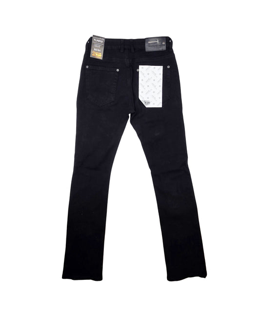 COPPER RIVET MEN'S DENIM REGULAR FIT FLARED RIPPED JEANS (BLACK)