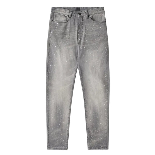 STONED OUT RHINESTONE GREY DENIM JEANS