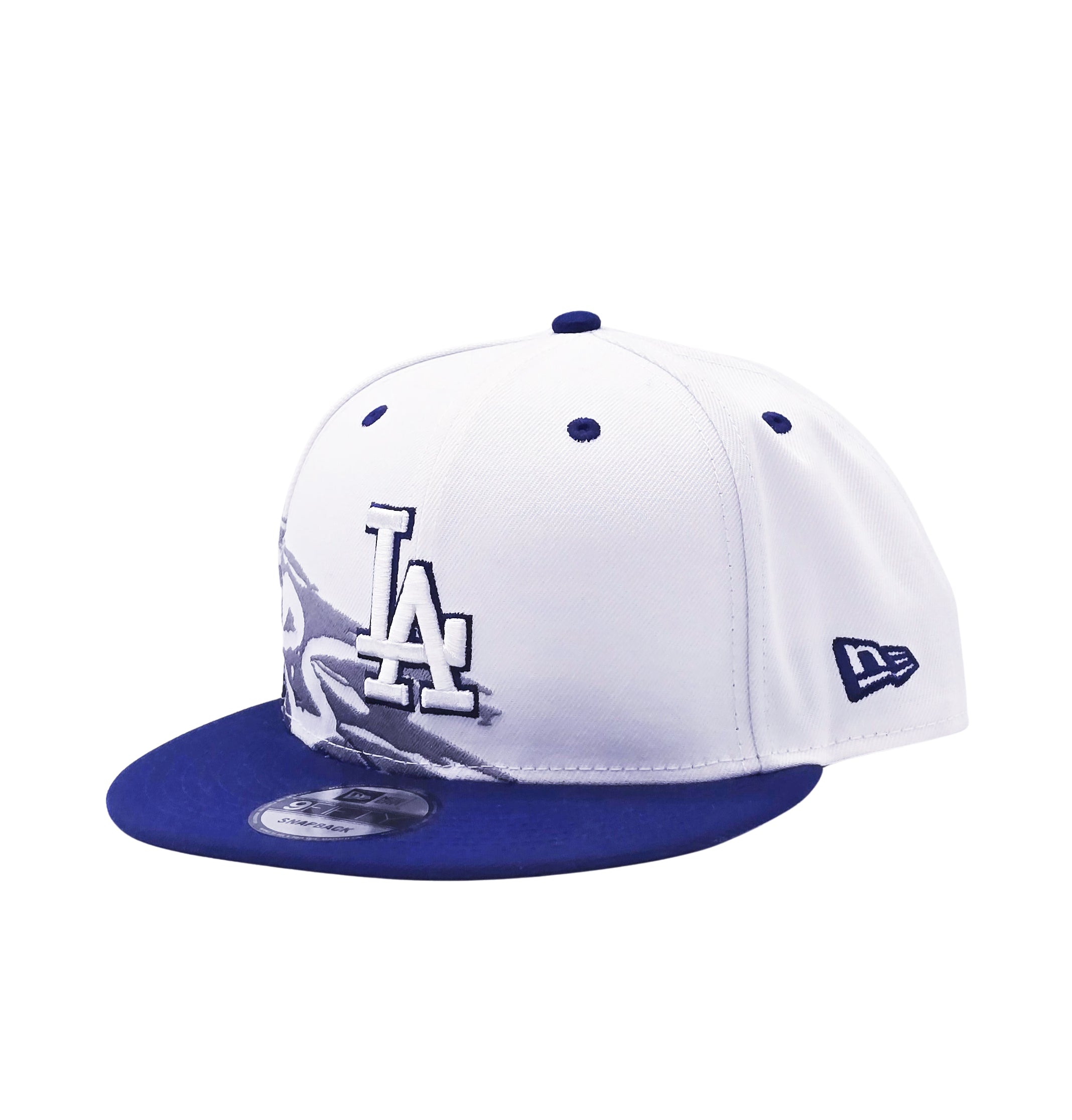 NEW ERA 9FIFTY MLB LOS ANGELES DODGERS SILVER SCIRPT DESIGN WHITE/ROYAL BLUE SNAPBACK HAT