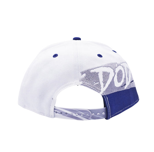 NEW ERA 9FIFTY MLB LOS ANGELES DODGERS SILVER SCIRPT DESIGN WHITE/ROYAL BLUE SNAPBACK HAT