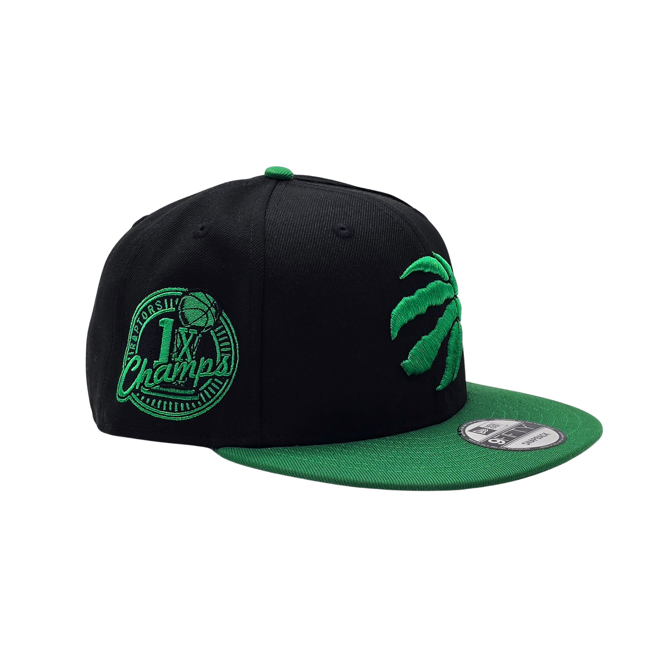 NEW ERA 9FIFTY NBA TORONTO RAPTORS 1X CHAMPS BLACK KELLY GREEN SNAPBACK HAT