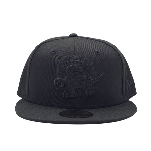 59FIFTY NEW ERA MEN'S NBA HARDWOOD CLASSICS TORONTO RAPTORS DINO LOGO ALL BLACK FITTED HAT