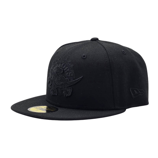 59FIFTY NEW ERA MEN'S NBA HARDWOOD CLASSICS TORONTO RAPTORS DINO LOGO ALL BLACK FITTED HAT