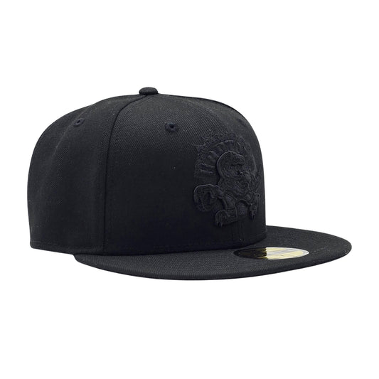 59FIFTY NEW ERA MEN'S NBA HARDWOOD CLASSICS TORONTO RAPTORS DINO LOGO ALL BLACK FITTED HAT