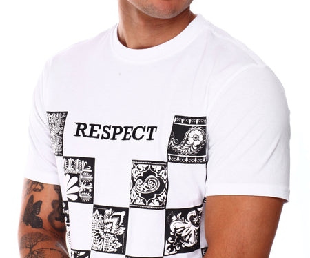 RESPECT EMBROIDERED BANDANA PATCHES T-SHIRT (WHITE)