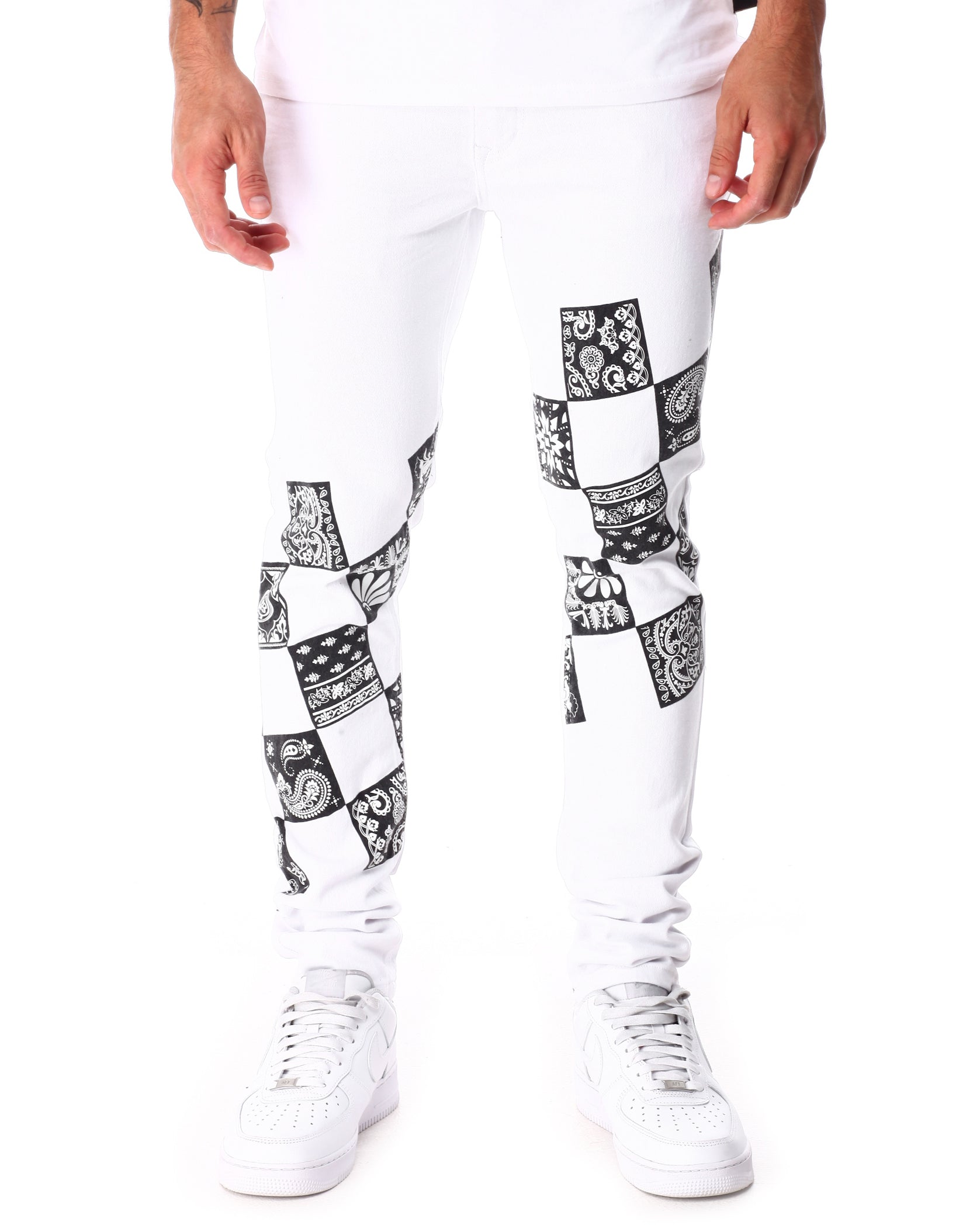 BANDANA PRINT TWILL JEANS (WHITE)