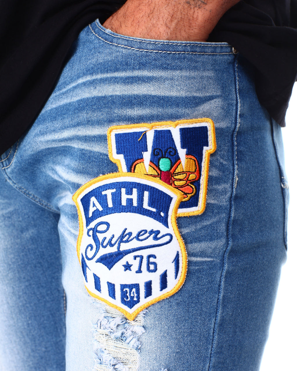 VINTAGE DENIM PANTS W/PATCHES (SF2640 WASHED BLUE)