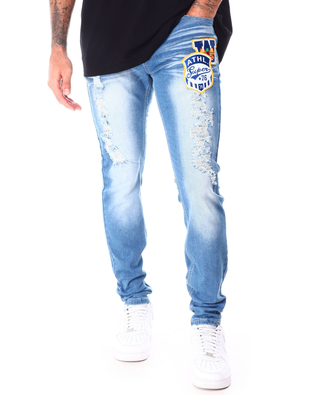 VINTAGE DENIM PANTS W/PATCHES (SF2640 WASHED BLUE)