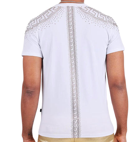 BARABAS MEN'S RHINESTONE SHORT SLEEVE T-SHIRT (WHITE/GOLD)