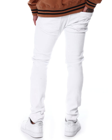 SWITCH MEN'S RIPPED EMBROIDED DENIM JEANS WITH PAINT (WHITE)