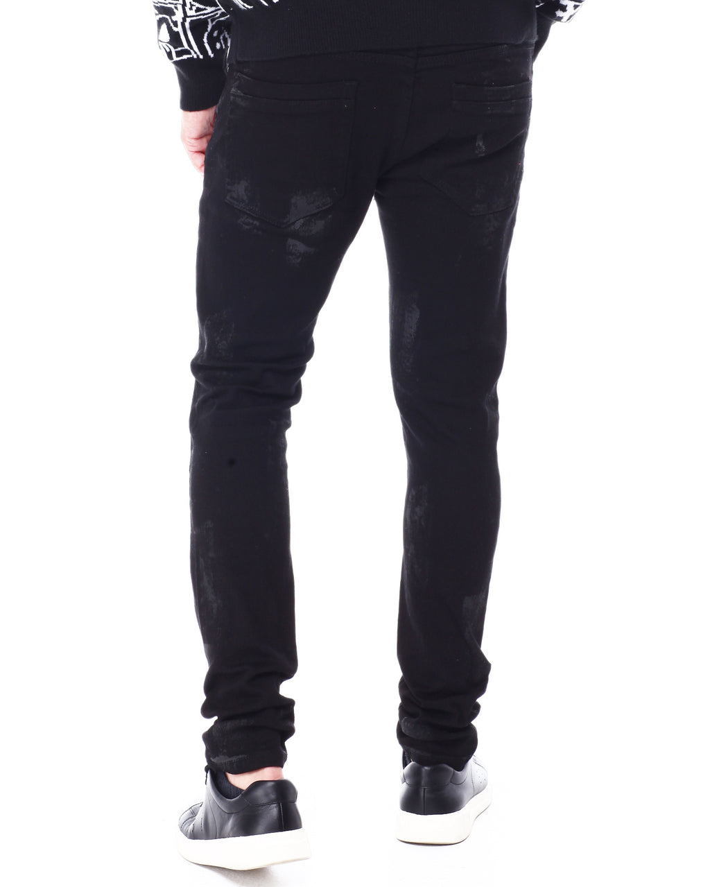 SWITCH MEN'S RIPPED EMBROIDED DENIM JEANS WITH PAINT (JET BLACK)